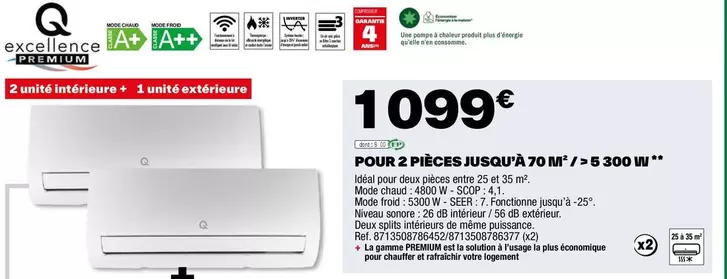 Q Excellence - Pour 2 Pièces Jusqu'a 70 M2/ > 5 300 W offre à 1099€ sur Brico Dépôt