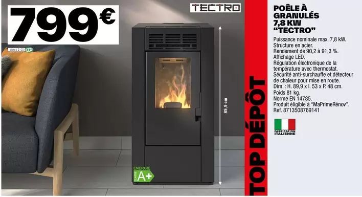 Tectro - Poêle À Granulés 7,8 KW "Tectro"  offre à 799€ sur Brico Dépôt