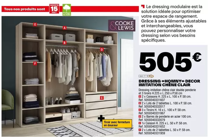 Cooke & Lewis - Dressing <<Homny>> Decor Imitation Chene Clair offre à 505€ sur Brico Dépôt