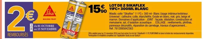 Sika - Lot De 2 Sikaflex 11FC + 300ml Blanc offre à 15,9€ sur Brico Dépôt