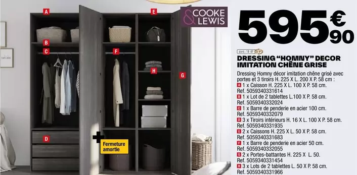 Cooke & Lewis - Dressing "Homny" Decor Imitation Chene Grise offre à 595,9€ sur Brico Dépôt