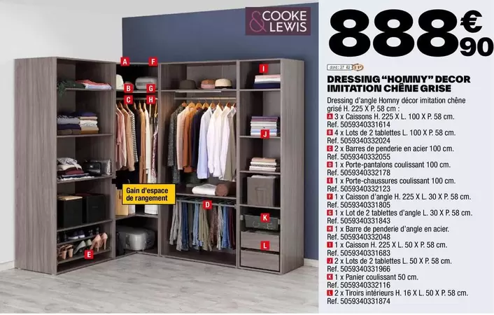 Cooke & Lewis - Dressing "Homny" Decor Imitation Chene Grise offre à 888,9€ sur Brico Dépôt