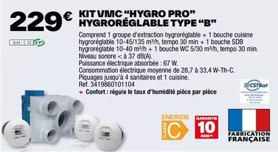 Kit Vmc "Hygro Pro" Hygroreglable Type "B" offre à 229€ sur Brico Dépôt