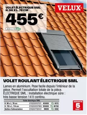 Velux - Volet Électrique Sml H.98 Xl. 78 Cm offre à 455€ sur Brico Dépôt