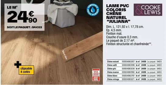 Cooke & Lewis - Lame Pvc Coloris Chene Naturel "Juliana" offre à 24,9€ sur Brico Dépôt