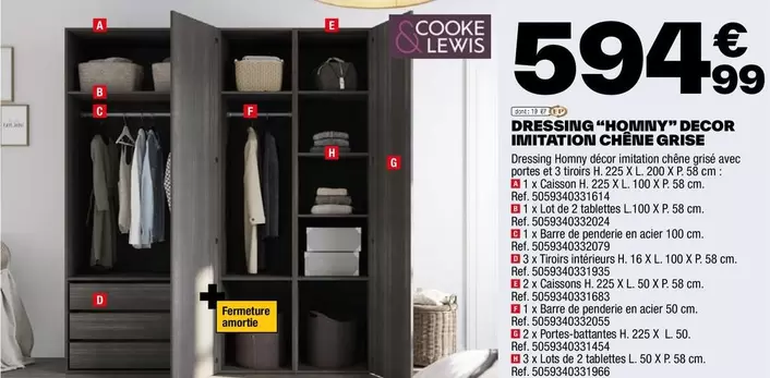 Cooke & Lewis - Dressing "Homny" Decor Imitation Chene Grise offre à 594,99€ sur Brico Dépôt