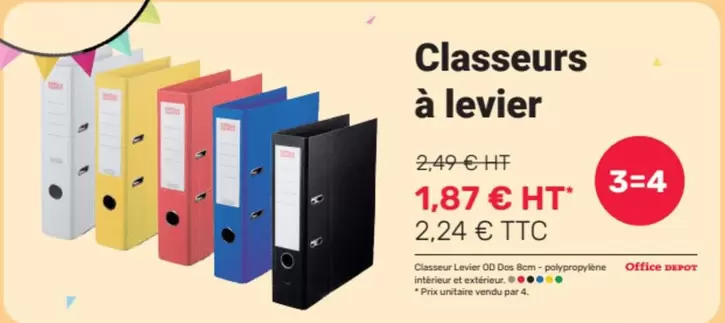 Classeurs À Levier offre à 1,87€ sur Office Depot