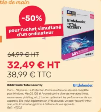 Total - Bitdefender  Security offre à 32,49€ sur Office Depot