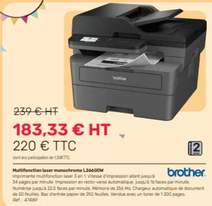 Brother - Multifonction Laser Monochrome L2660dn offre à 183,33€ sur Office Depot