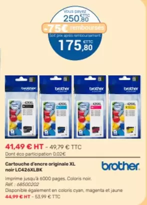 Brother - Cartouche D'encre Originale Xl Lc420xblk offre à 175,8€ sur Office Depot