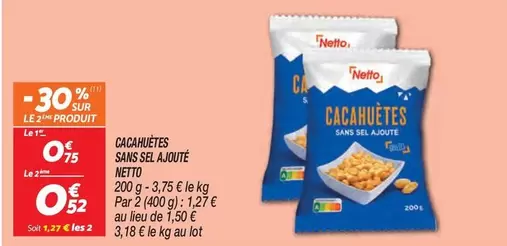 Cacahuètes Sans Sel offre à 0,52€ sur Netto