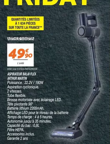 Arthur Martin - Aspirateur Balai Flex offre à 49,9€ sur Netto