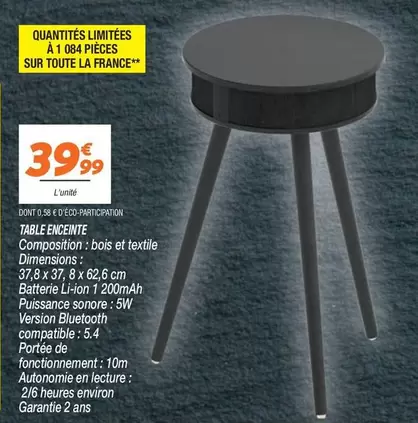 Table Enceinte offre à 39,99€ sur Netto