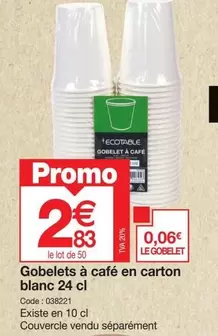 Promo - Gobelets À Café En Carton Blanc offre à 2,83€ sur Promocash