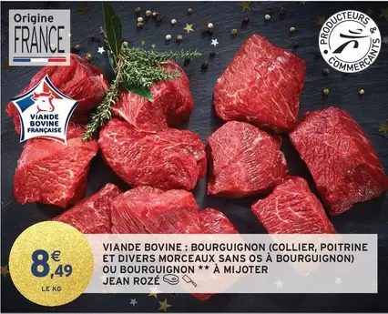 Viande Bovine: Bourguignon (collier, Poitrine Et Divers Morceaux Sans Os À Bourguignon) Ou Bourguignon À Mijoter offre à 8,49€ sur Intermarché Contact