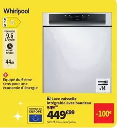 Whirlpool - Lave Vaisselle Intégrable Avec Bandeau offre à 449,99€ sur Conforama