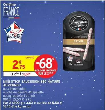 Auvernou - Mini Stick Saucisson Sec offre à 2,75€ sur Intermarché