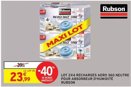 Rubson - Lot 2x4 Recharges Aero 360 Neutre Pour Absorbeur D'humidité offre à 23,99€ sur Intermarché