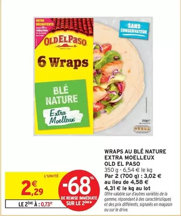 Old El Paso - Wraps Au Blé Nature Extra Moelleux offre à 2,29€ sur Intermarché