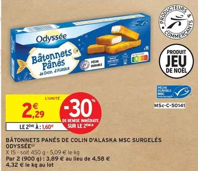 Odyssée - Bâtonnets Panés De Colin D'alaska Msc Surgelés offre à 2,29€ sur Intermarché