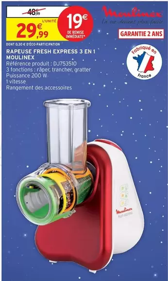 Moulinex - Rape Jus Fresh Express 3 En 1 offre à 29,99€ sur Intermarché