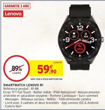 Lenovo - Smartwatch offre à 59,9€ sur Intermarché