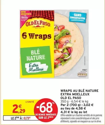 Old El Paso - Wraps Au Blé Nature Extra Moelleux offre à 2,29€ sur Intermarché