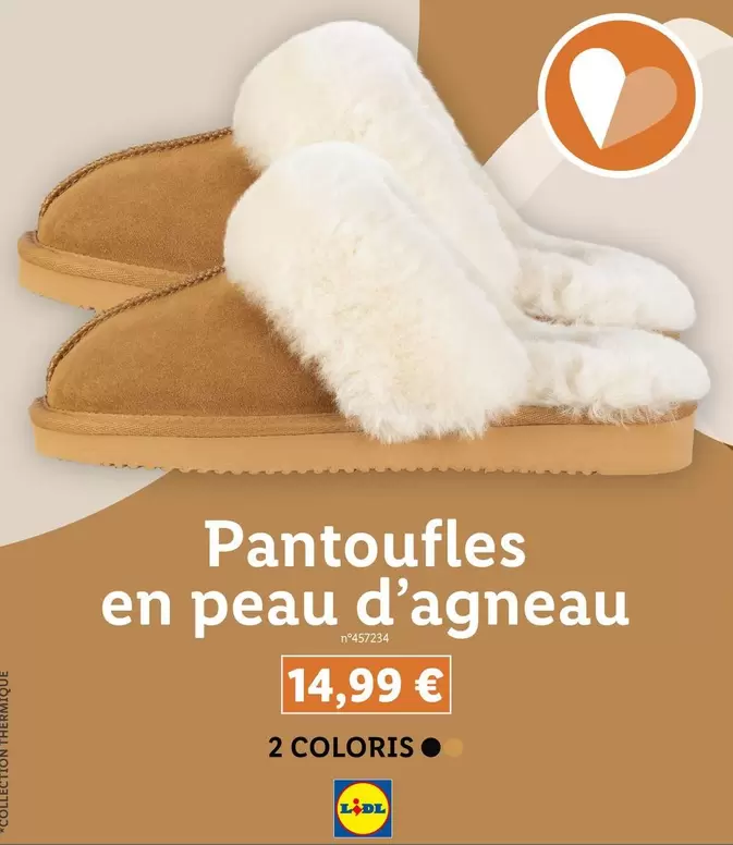 Lidl - Pantoufles En Peau D'agneau offre à 14,99€ sur Lidl