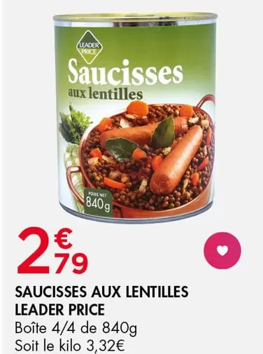 Leader Price - Saucisses Aux Lentilles offre à 2,79€ sur Leader Price