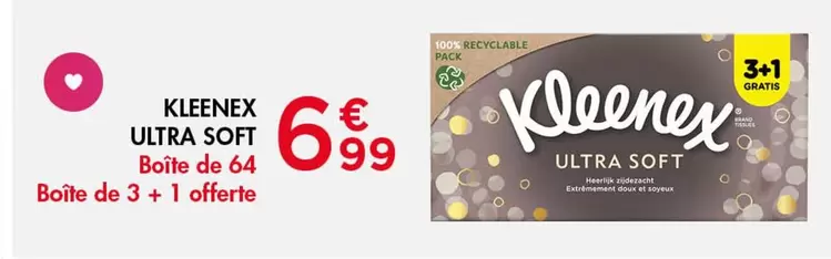 Kleenex - Ultra Soft Boite De 64 Boite De 3 + 1 Offerte offre à 6,99€ sur Leader Price