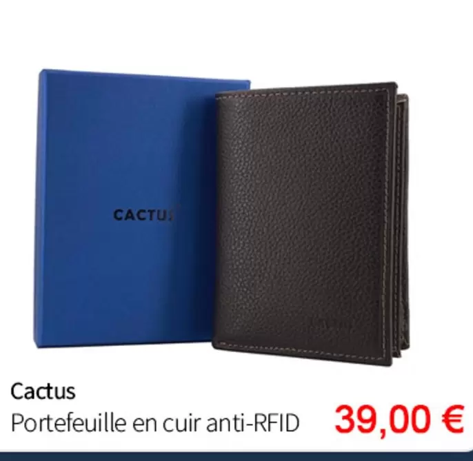 Cactus Portefeuille En Cuir Anti-RfiD offre à 39€ sur Bleu Cerise