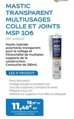 TOUS - Mastic Transparent Multiusages Colle Et Joints MSP 106 offre à 11,4€ sur Sikkens Solution