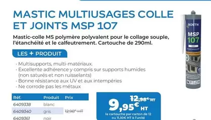 Mastic Multiusages Colle Et Joints Msp 107 offre à 9,95€ sur Sikkens Solution