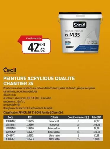 Peinture Acrylique Qualite Chantier 35 offre à 42,62€ sur DomPro