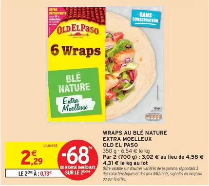 Old El Paso - Wraps Au Blé Nature Extra Moelleux offre à 2,29€ sur Intermarché Hyper