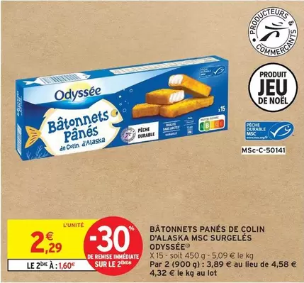 Odyssée - Bâtonnets Panés De Colin D'alaska Msc Surgelés offre à 2,29€ sur Intermarché Hyper