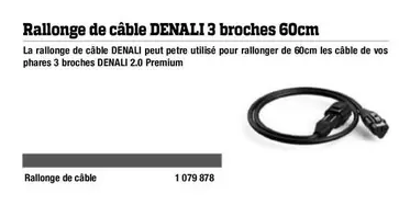 Rallonge De Câble Denali 3 Broches 60cm offre sur Bihr