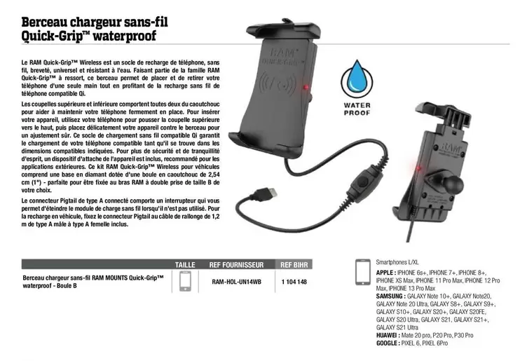 Barceau Chargeur Sans-fil Quick-grip Waterproof offre sur Bihr