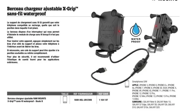 Berceau Chargeur Ajustable X-grip" Sans-fil Waterproof offre à 1040€ sur Bihr