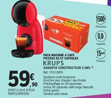 Krups - Pack Machine A Cafe Piccolo Xs Et Capsules offre à 59,9€ sur E.Leclerc