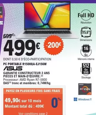 Asus - Pc Portable R1500qa-ej156w offre à 499€ sur E.Leclerc