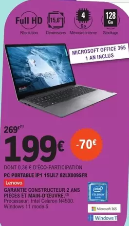 Lenovo - Pc Portable Pp 1shui7 82Lx009SFR offre à 199€ sur E.Leclerc