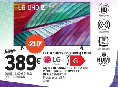 LG - Garantie Constructeur 2 Ans Pièces, Main-D'oeuvre Et Déplacement offre à 389€ sur E.Leclerc