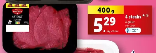 4 Steaks offre à 5,29€ sur Lidl