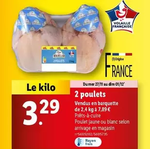 L'Étal Du Volailler - 2 Poulets offre à 3,29€ sur Lidl