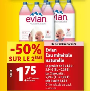 Evian - Eau Minerale Naturelle offre à 1,75€ sur Lidl