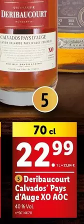 Deribaucourt Calvados Pays d'Auge XO AOC offre à 22,99€ sur Lidl