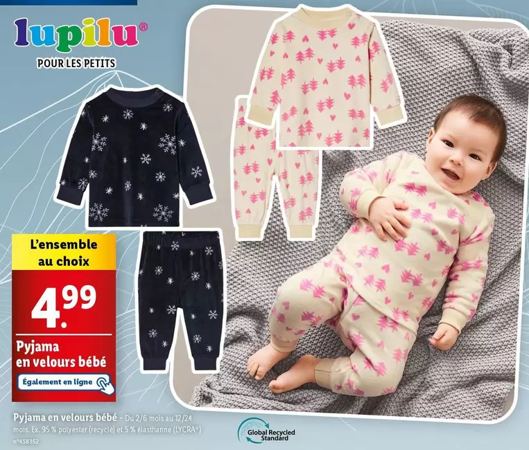 Lupilu - Pyjama En Velours Bébé offre à 4,99€ sur Lidl