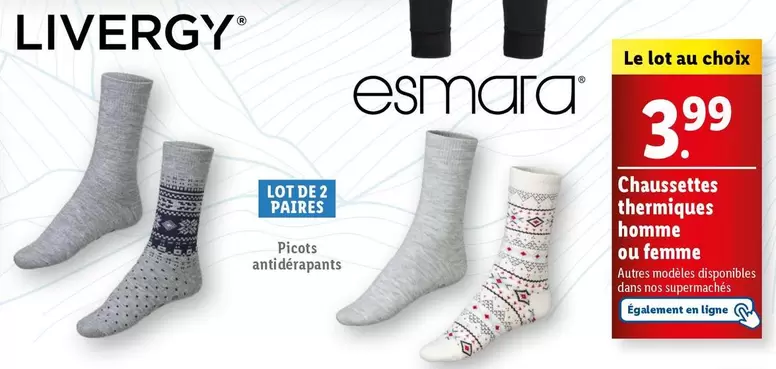 Livergy - Chaussettes Thermiques Homme Ou Femme offre à 3,99€ sur Lidl