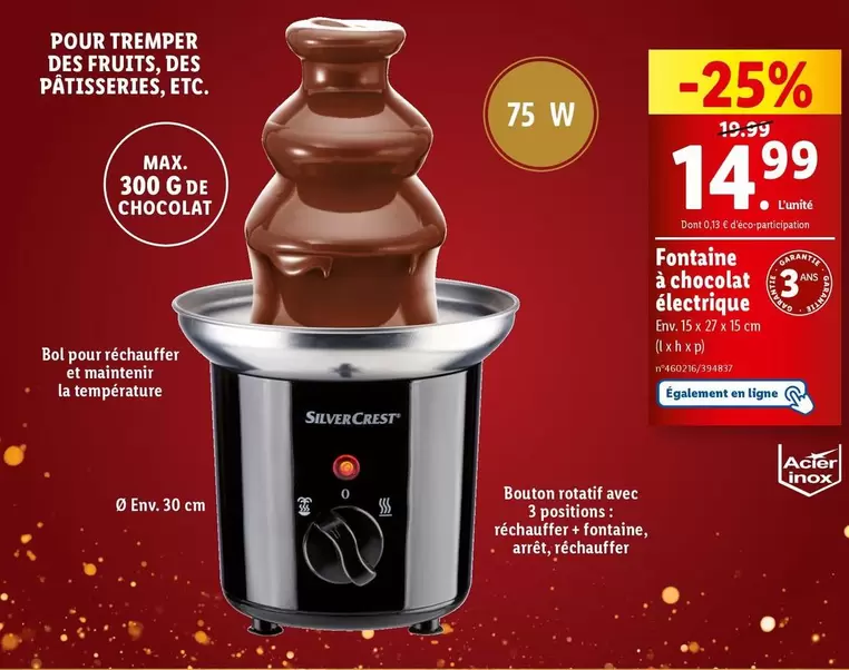 Silvercrest - Fontaine À Chocolat Électrique  offre à 14,99€ sur Lidl